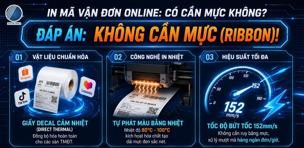 Không bắt buộc dùng cuộn mực (Ribbon) để in mã vận đơn online Không bắt buộc dùng cuộn mực (Ribbon) để in mã vận đơn online