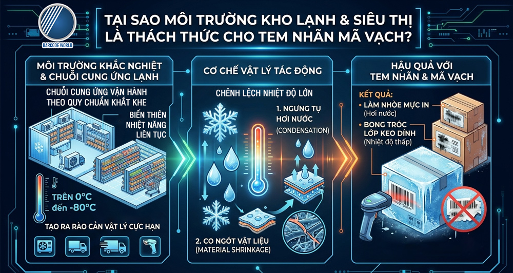 Môi trường kho lạnh và siêu thị lại là thách thức đối với tem nhãn mã vạch Môi trường kho lạnh và siêu thị lại là thách thức đối với tem nhãn mã vạch