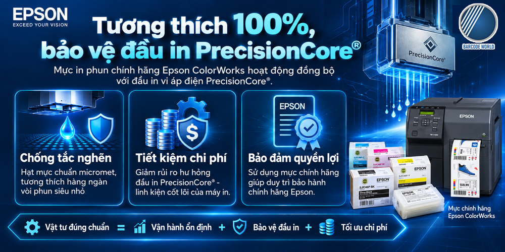 Mực in phun Epson ColorWorks tương thích, bảo vệ đầu in PrecisionCore Mực in phun Epson ColorWorks tương thích, bảo vệ đầu in PrecisionCore