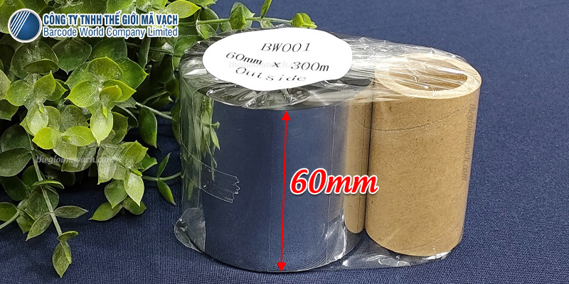 Mực wax rộng 60mm cuộn 300mm tương thích hẫu hết máy in mã vạch Mực wax rộng 60mm cuộn 300mm tương thích hẫu hết máy in mã vạch