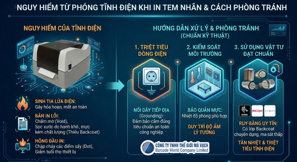 Biện pháp phòng tránh hiện tượng phóng tĩnh điện khi in tem nhãn mã vạch Biện pháp phòng tránh hiện tượng phóng tĩnh điện khi in tem nhãn mã vạch