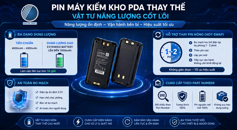 Pin máy kiểm kho PDA thay thế Pin máy kiểm kho PDA thay thế