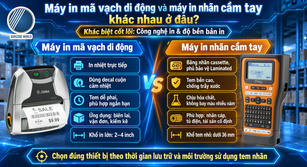 so sanh may in ma vach di dong va may in nhan cam tay So sánh máy in mã vạch di động và máy in nhãn cầm tay
