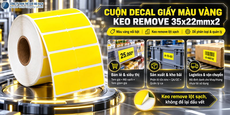 Ứng dụng cuộn decal giấy màu vàng keo remove 35x22mmx2 Ứng dụng cuộn decal giấy màu vàng keo remove 35x22mmx2