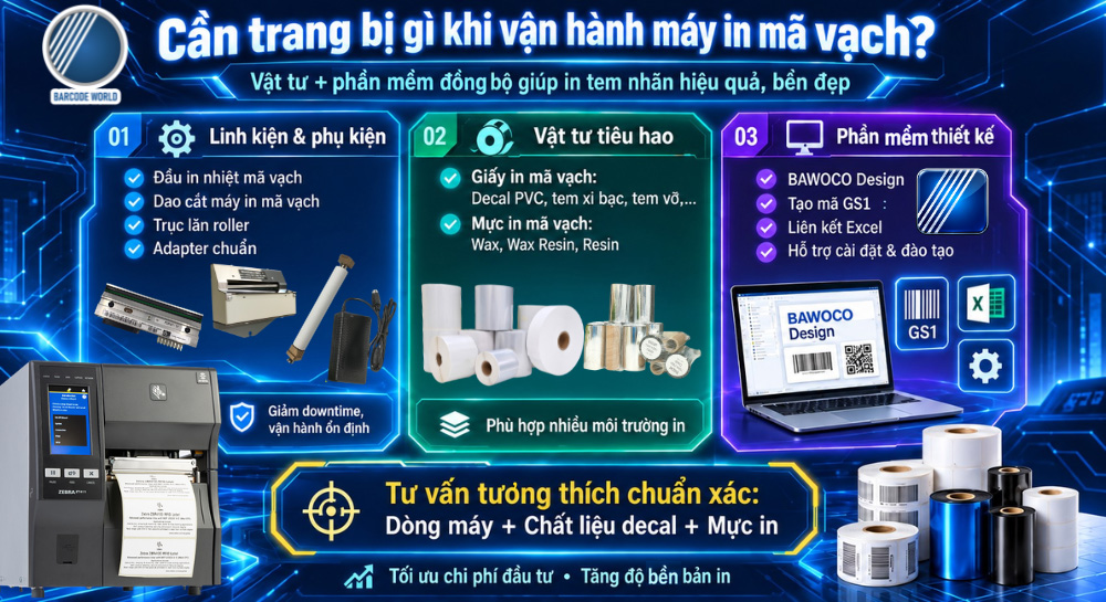 Vật tư và phần mềm cần trang bị khi dùng máy in barcode